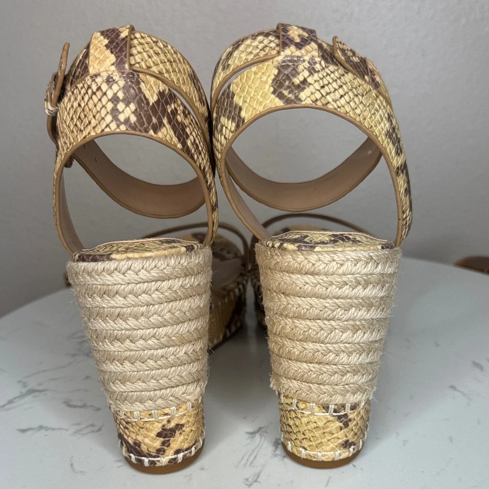 Lauren Ralph Lauren Hilarie Ankle Strap Espadrille Tan Snake Print Wedges - 10‎